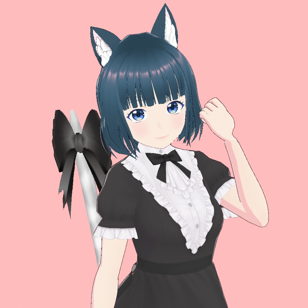 VRoid Studio のままでも固定される! ふりふり動く猫のシッポ りぼん付き 自由にカスタマイズ! 素材データ カスタムアイテム かわいい 可愛い ネコ ねこ しっぽ 尻尾 cat tail pretty cute pink black blue purple red white ピンク 黒 白 青 赤 vroidstudio