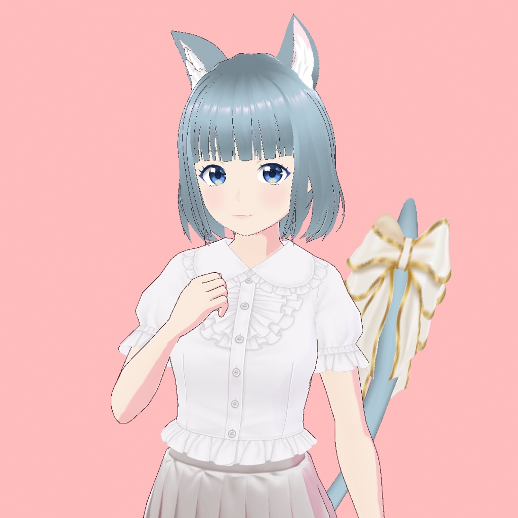 VRoid Studio カラー自由 ぴょこぴょこ動く垂れ猫耳 & VRoidでも固定できる猫しっぽ セット 色変更 可 正式版 髪(はね毛) & 服(インナー) カスタムアイテム custom item Hair hanege 垂れ耳 たれ耳 タレ耳 たれみみ ねこみみ ネコミミ ねこ耳 ネコ耳 nekomimi cat ear かわいい 可愛い vroidstudio