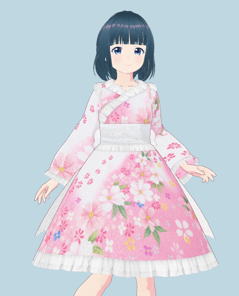 VRoid Studio フリルとレースが可愛い ピンクの浴衣 和服 着物 素材データ 振り袖 カスタムアイテム テクスチャ 桃色 赤 白 Japanese kimono wafuku yukata 夏 夏祭り お祭り 振り袖 初詣 お正月 ゴスロリ かわいい カワイイ ふりふり pretty cute pink red lightpink white vroidstudio