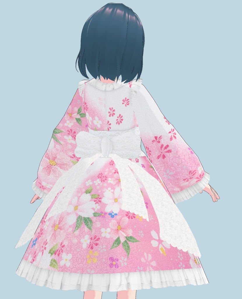 VRoid Studio フリルとレースが可愛い ピンクの浴衣 和服 着物 素材データ 振り袖 カスタムアイテム テクスチャ 桃色 赤 白 Japanese kimono wafuku yukata 夏 夏祭り お祭り 振り袖 初詣 お正月 ゴスロリ かわいい カワイイ ふりふり pretty cute pink red lightpink white vroidstudio