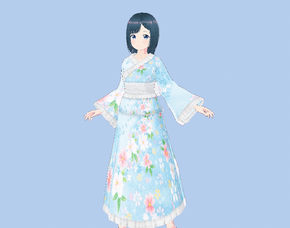 VRoid Studio 水色 白フリル 浴衣 白レース 青 ゆかた 祭り 和服 着物 振り袖 カスタムアイテム テクスチャ Japanese kimono wafuku yukata 夏 夏祭り 初詣 お正月 pretty cute blue aquablue lightblue white かわいい カワイイ 可愛い フリフリ ふりふり 女性 女の子 vroidstudio