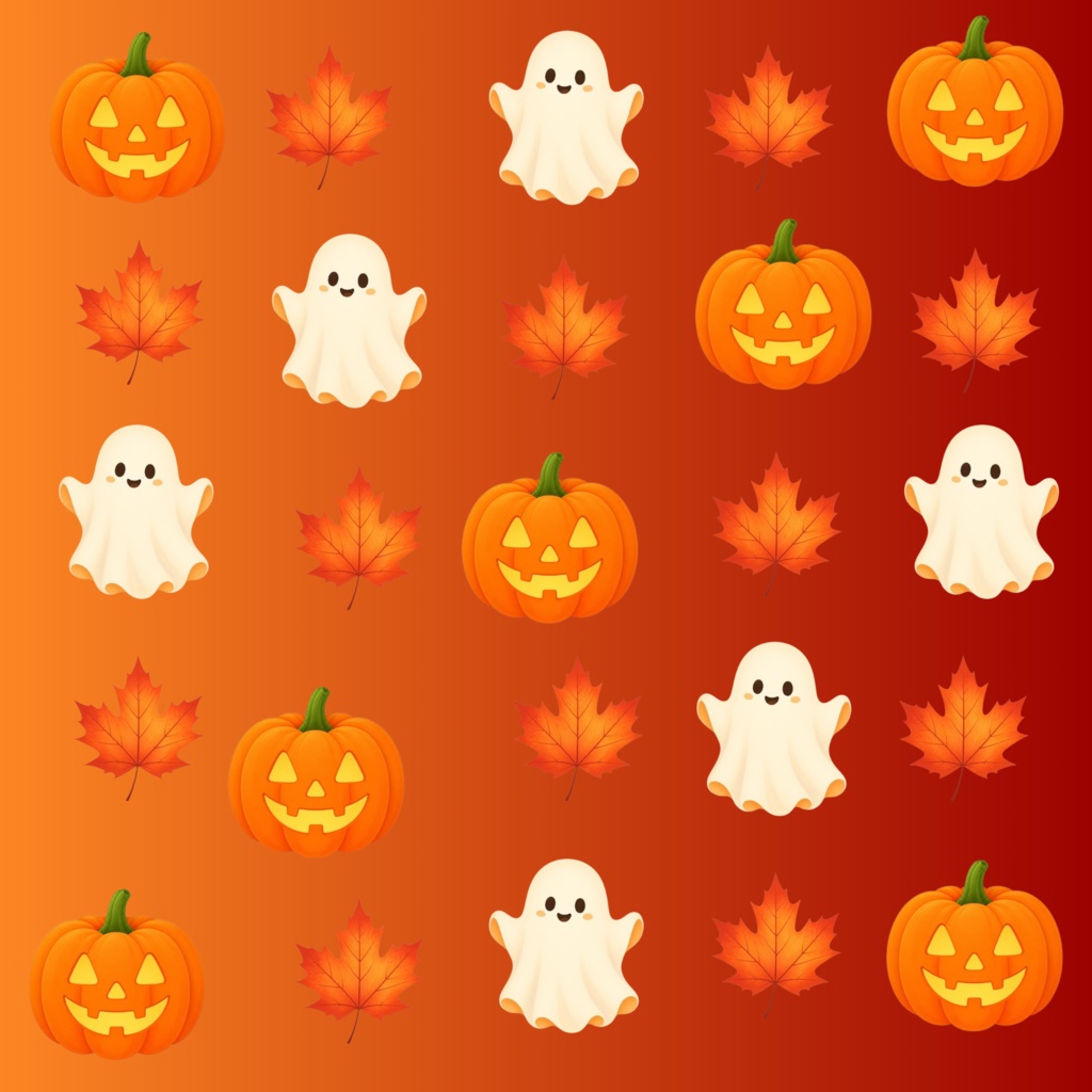 秋 ハロウィン おばけ かぼちゃ デジタルペーパー 10枚セット|背景素材 デジタル手帳・壁紙・ラッピング|かわいい・グラデーション