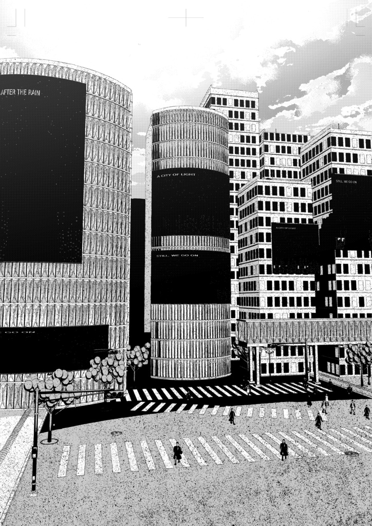 【漫画背景3D素材】都市の街並み・交差点・ビル群セット|FBX・OBJ/CLIP STUDIO LT変換対応