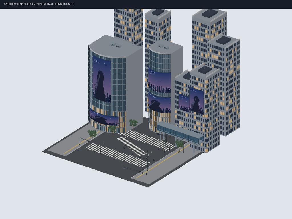 【漫画背景3D素材】都市の街並み・交差点・ビル群セット|FBX・OBJ/CLIP STUDIO LT変換対応