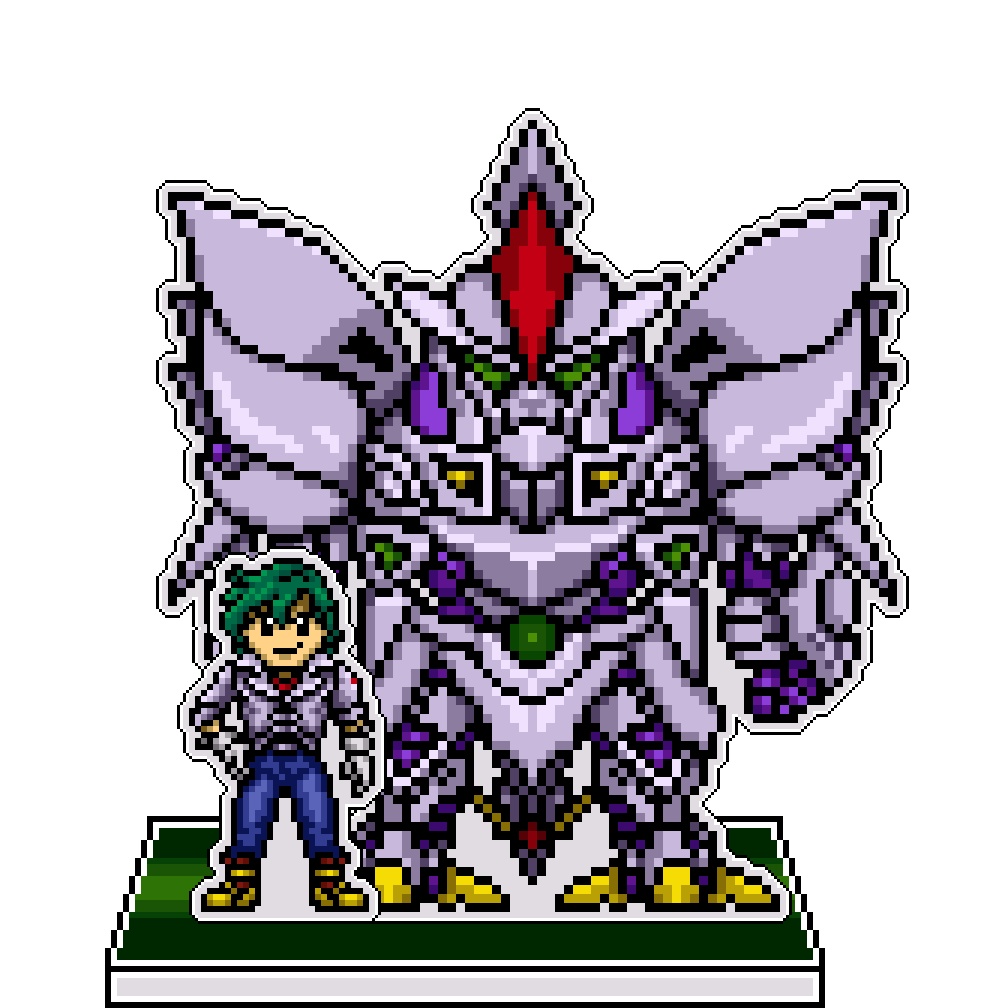 SRWOGドット絵アクリルジオラマ：マサキ×サイバスター
