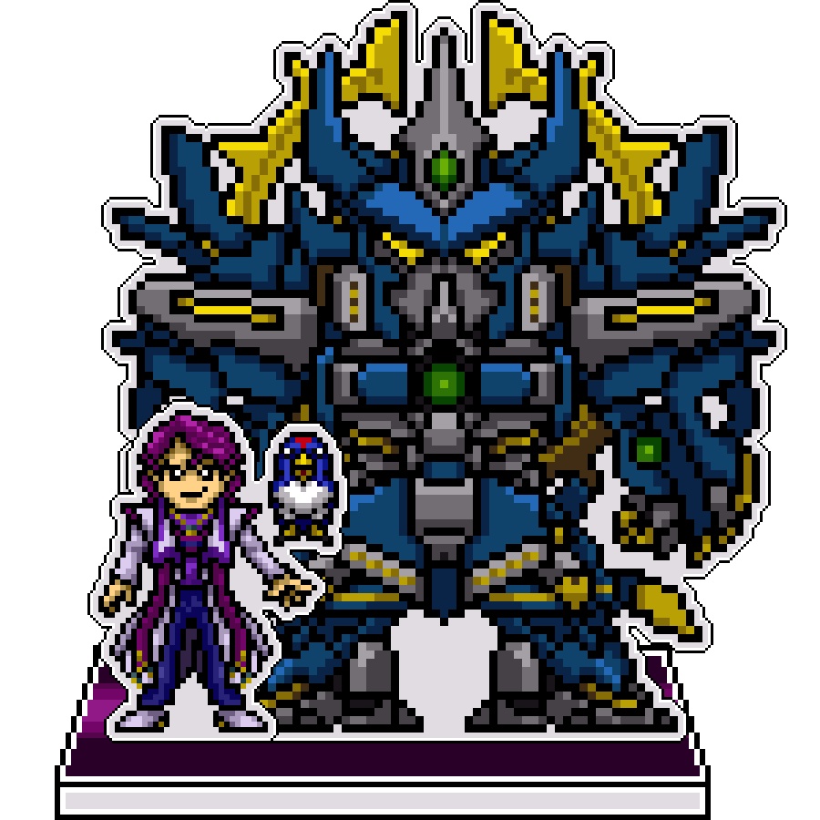 SRWOGドット絵アクリルジオラマ：シュウ＆チカ×ネオ・グランゾン