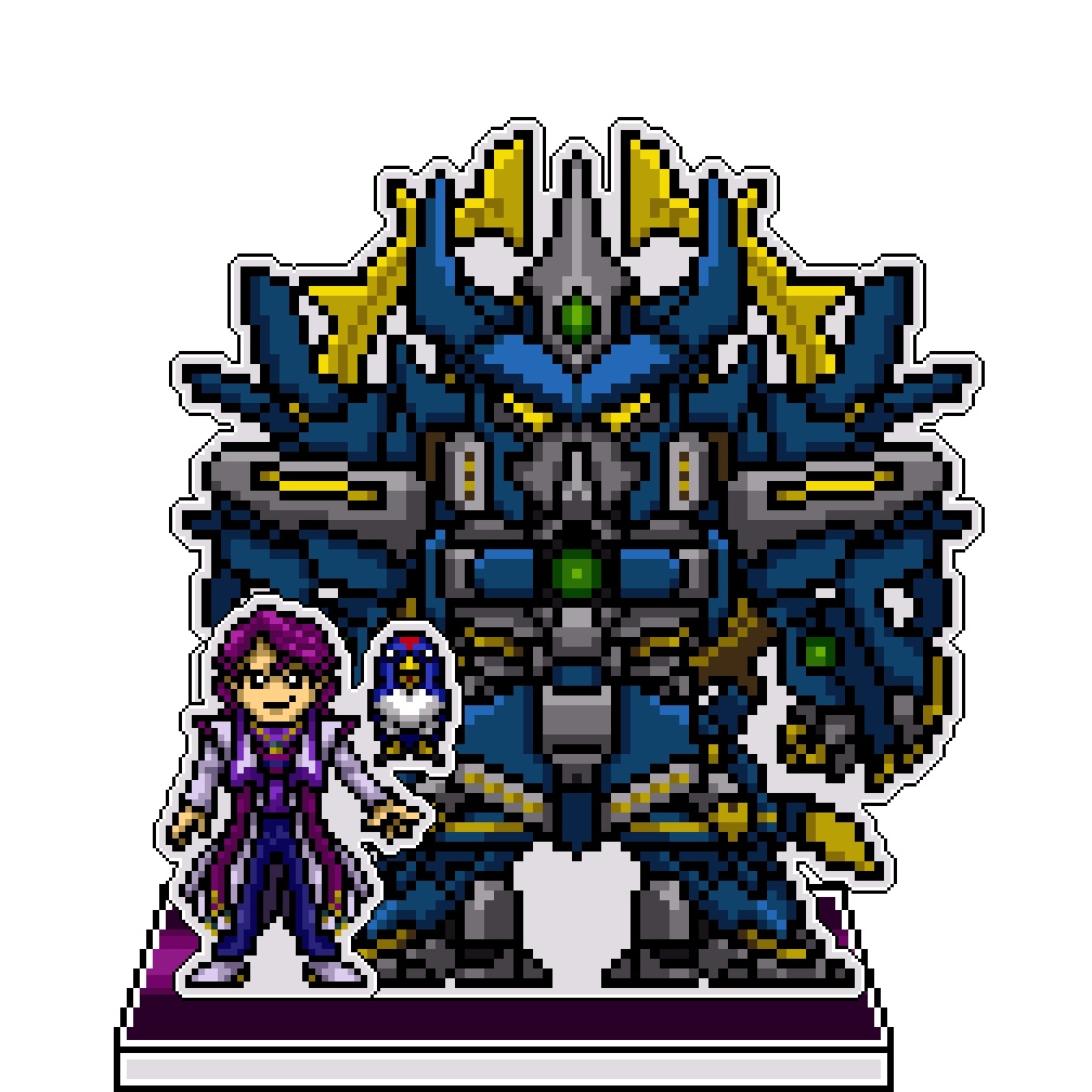 SRWOGドット絵アクリルジオラマ：シュウ＆チカ×ネオ・グランゾン