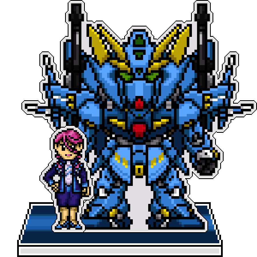 SRWOGドット絵アクリルジオラマ：リン×フルアームド・ヒュッケバイン