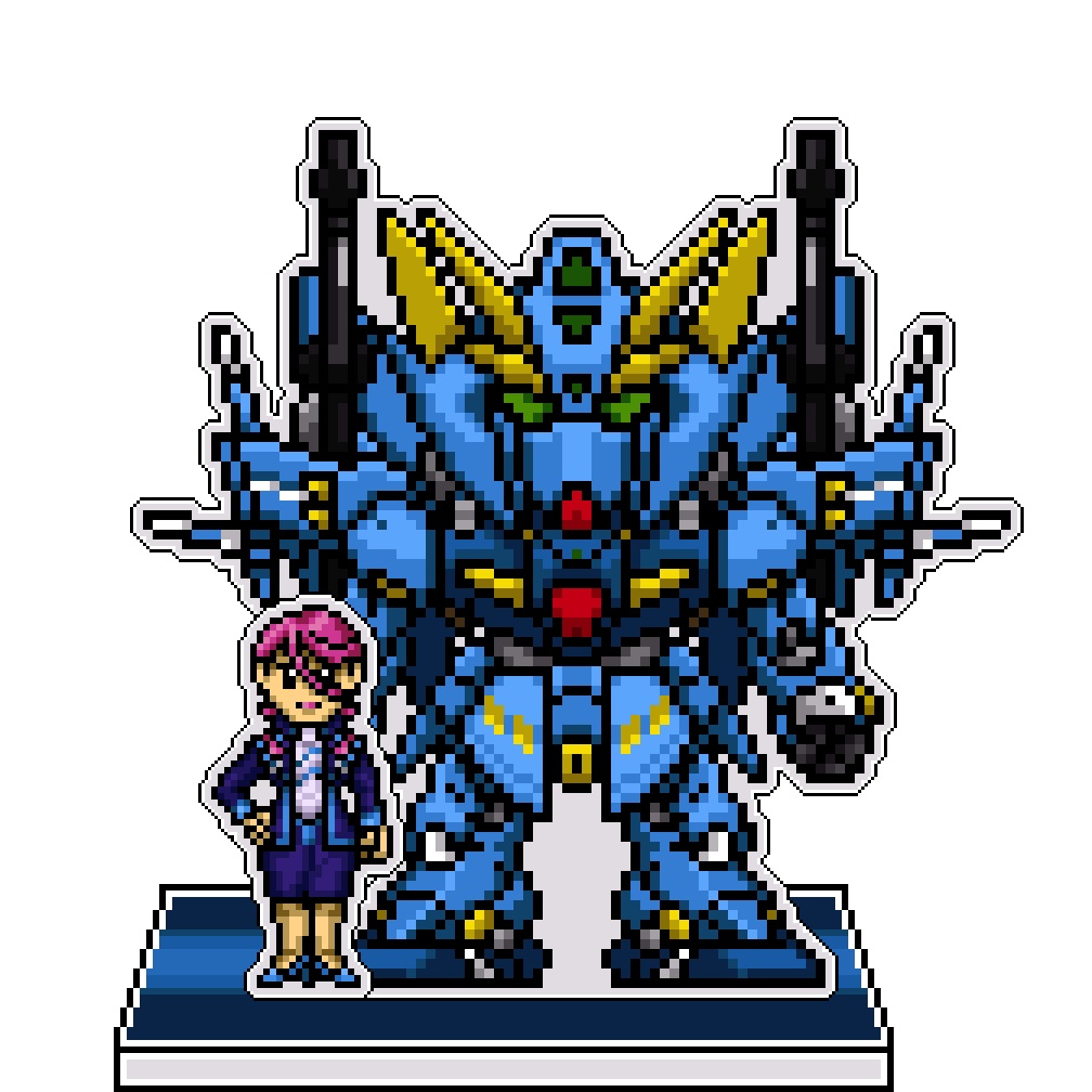 SRWOGドット絵アクリルジオラマ：リン×フルアームド・ヒュッケバイン