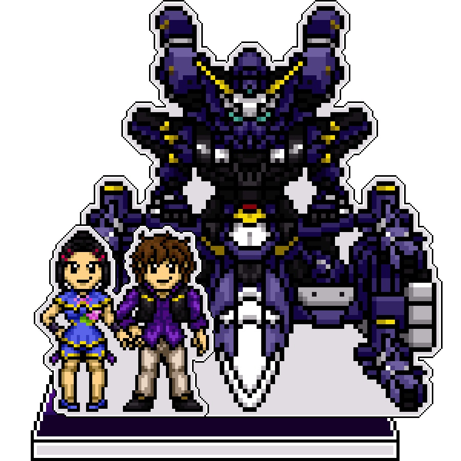 SRWOGドット絵アクリルジオラマ：リョウト＆リオ×ヒュッケバインガンナー