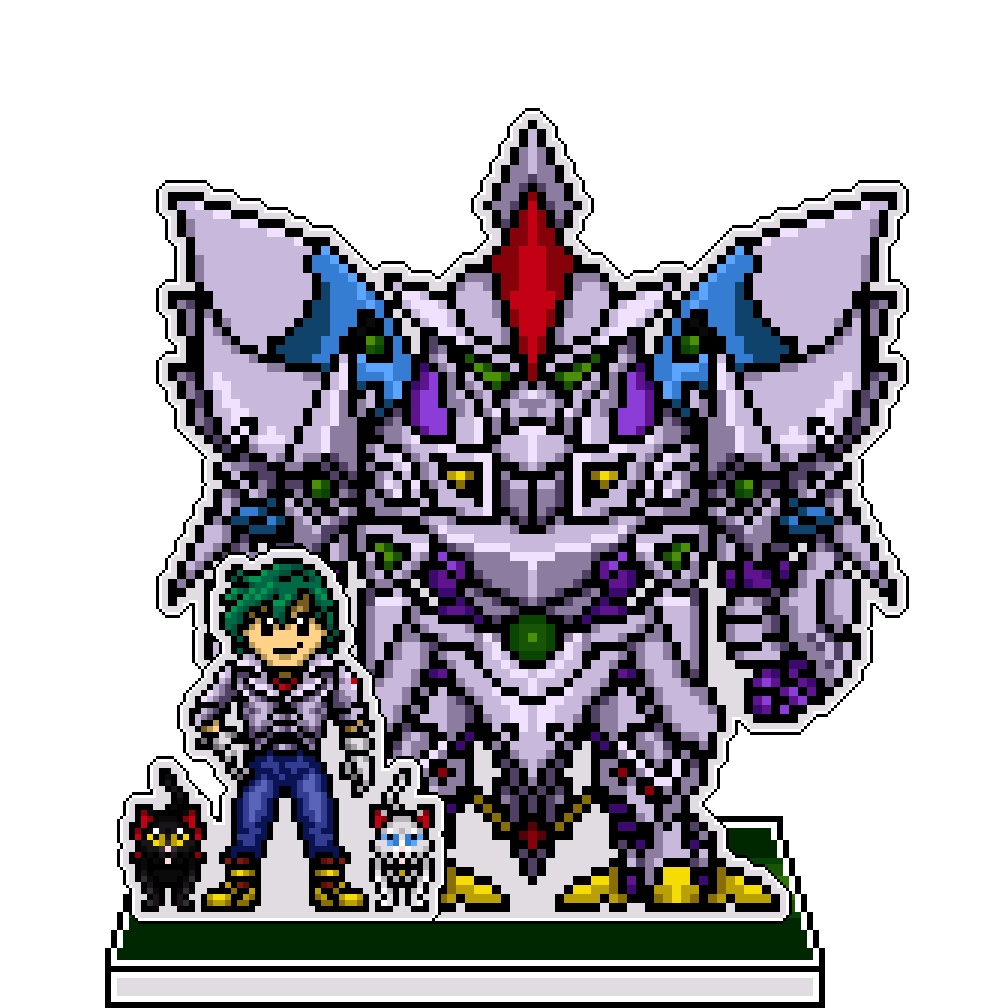 SRWOGドット絵アクリルジオラマ：マサキ＆ファミリア×サイバスターP
