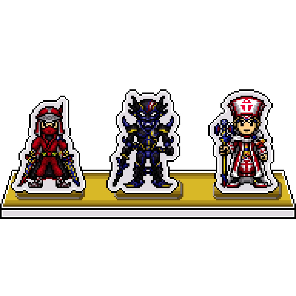 DFFドット絵アクリルジオラマ：セシル（暗黒）・オニオンK（忍者）・オニオンK（賢者）