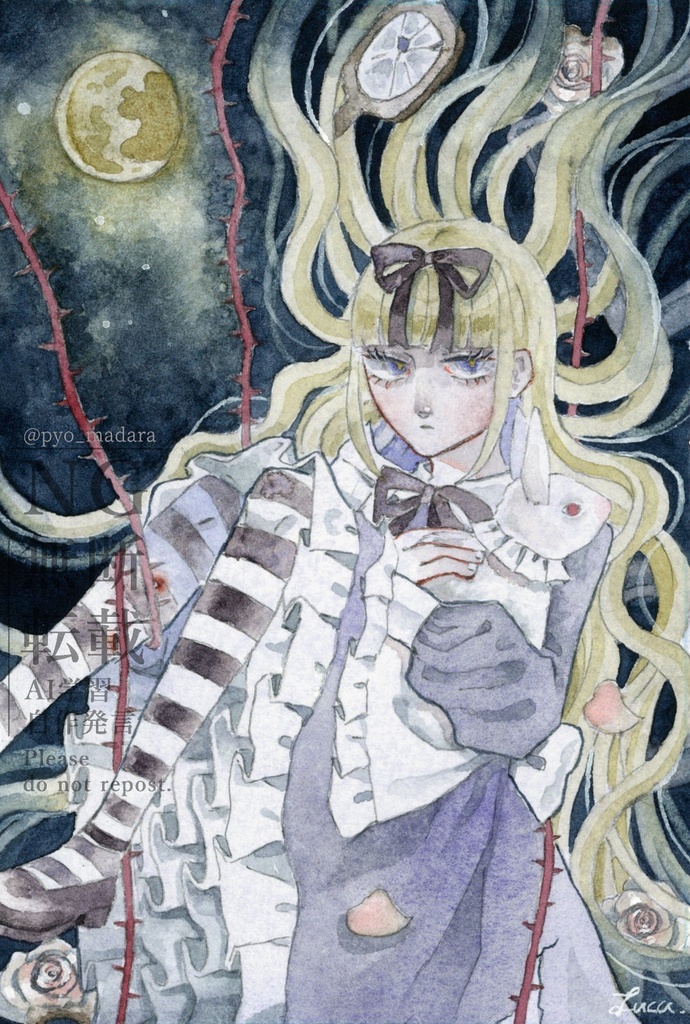 「落ち行く」透明水彩原画