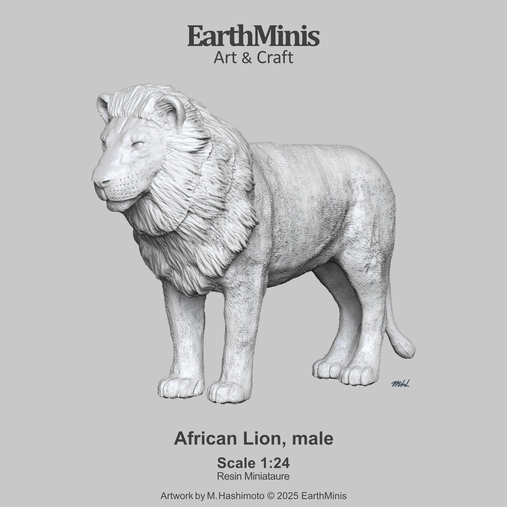 1/24スケール アフリカライオン(オス) 動物ミニチュア 模型素材 ホワイト/グレー