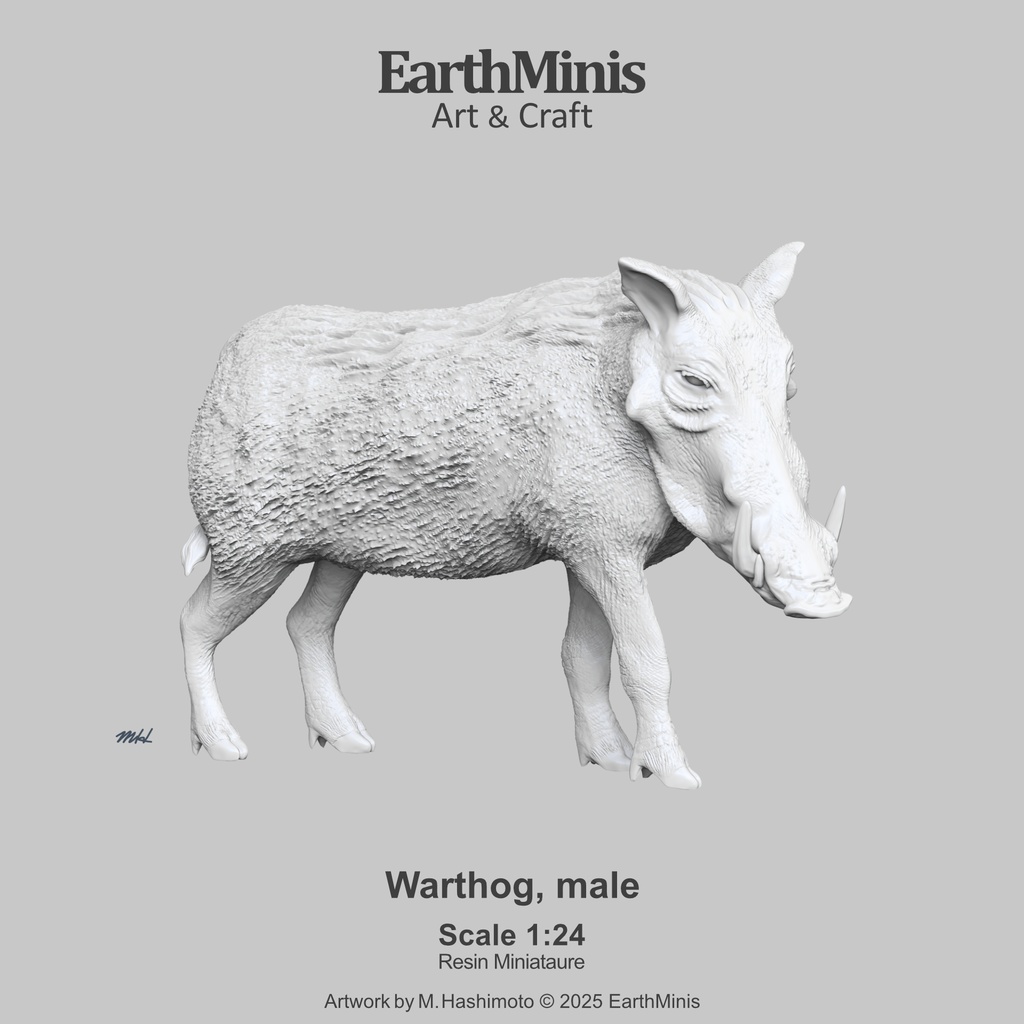1/24スケール イボイノシシ(オス) 動物ミニチュア素材 ホワイト