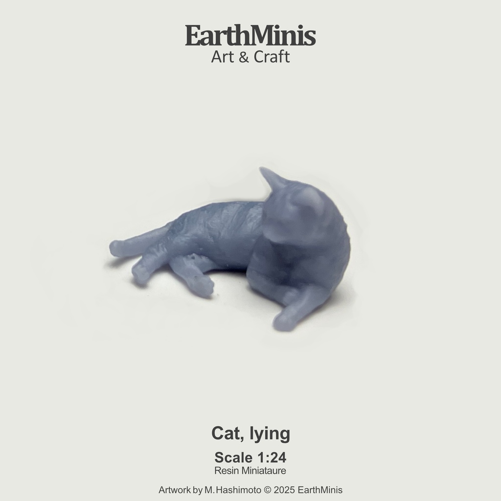 1/24スケール ネコ 横たわるポーズ 動物ミニチュア素材 ホワイト/グレー