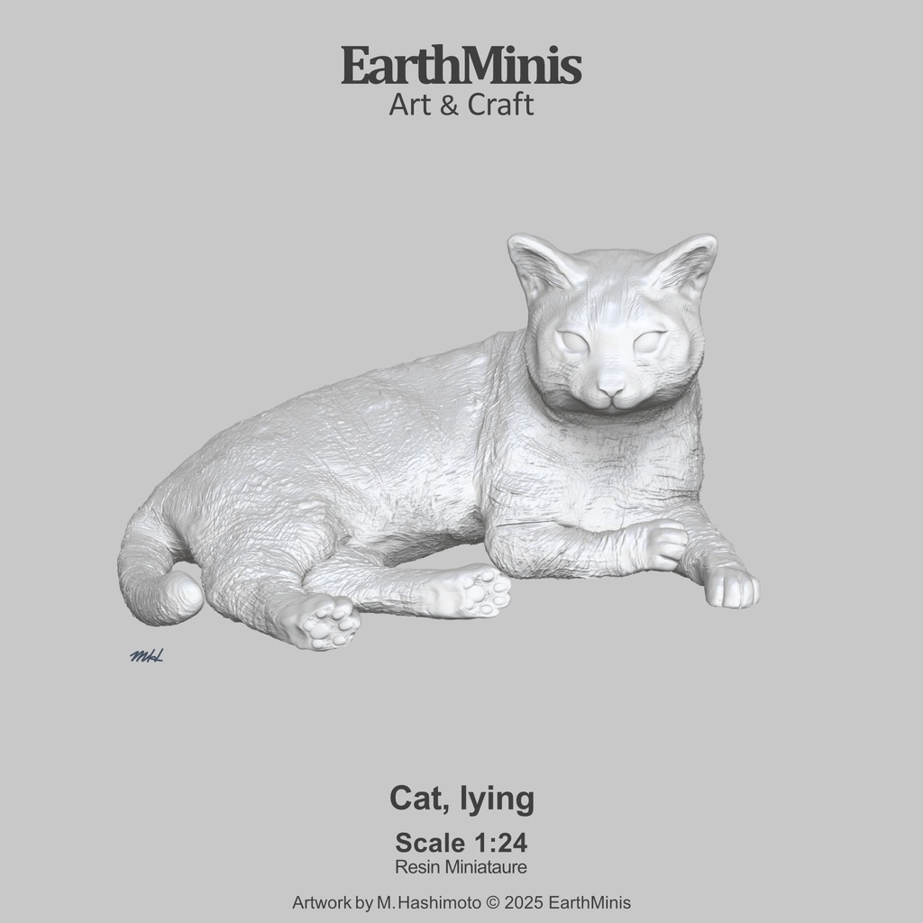 1/24スケール ネコ 横たわるポーズ 動物ミニチュア素材 ホワイト/グレー