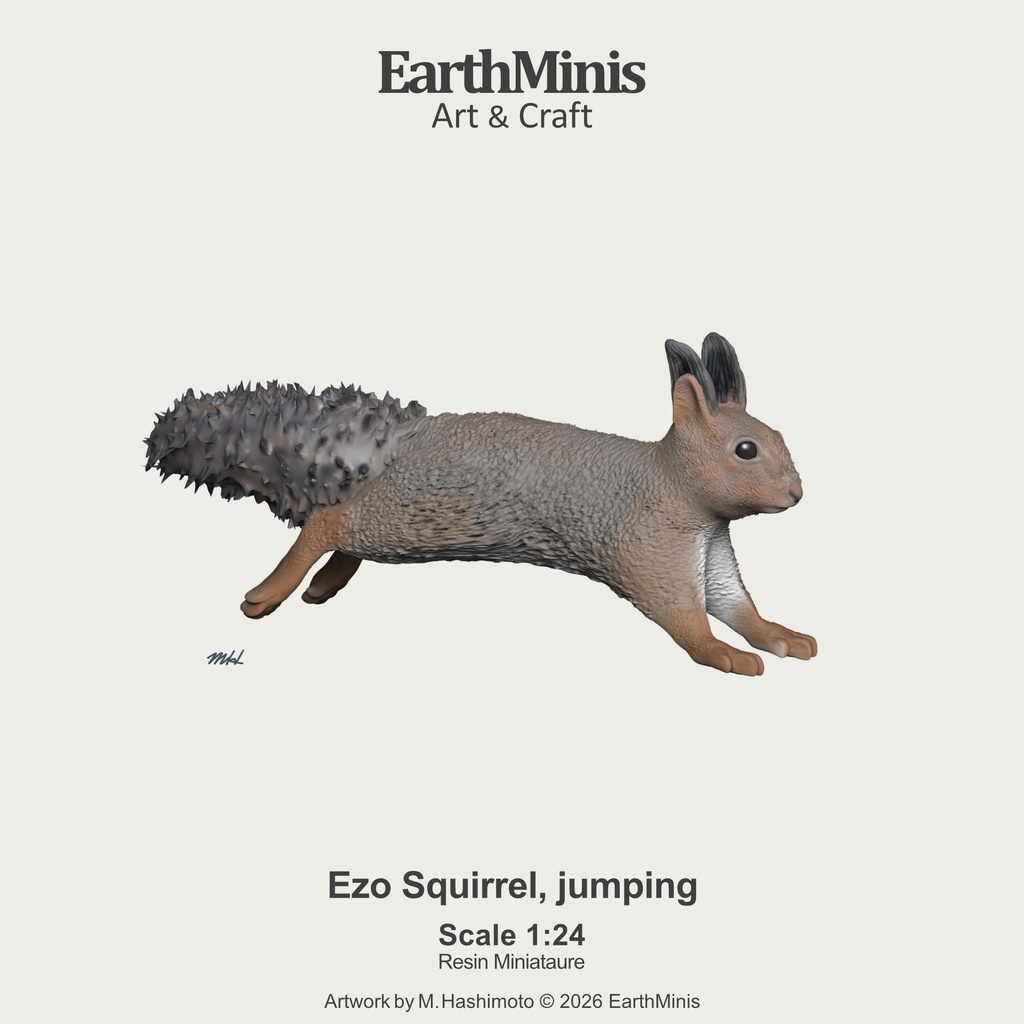 1/24スケール エゾリス 飛び跳ねるポーズ 動物ミニチュア 模型素材 ホワイト／グレー