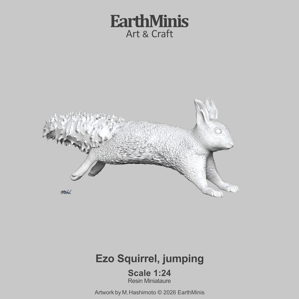 1/24スケール エゾリス 飛び跳ねるポーズ 動物ミニチュア 模型素材 ホワイト/グレー