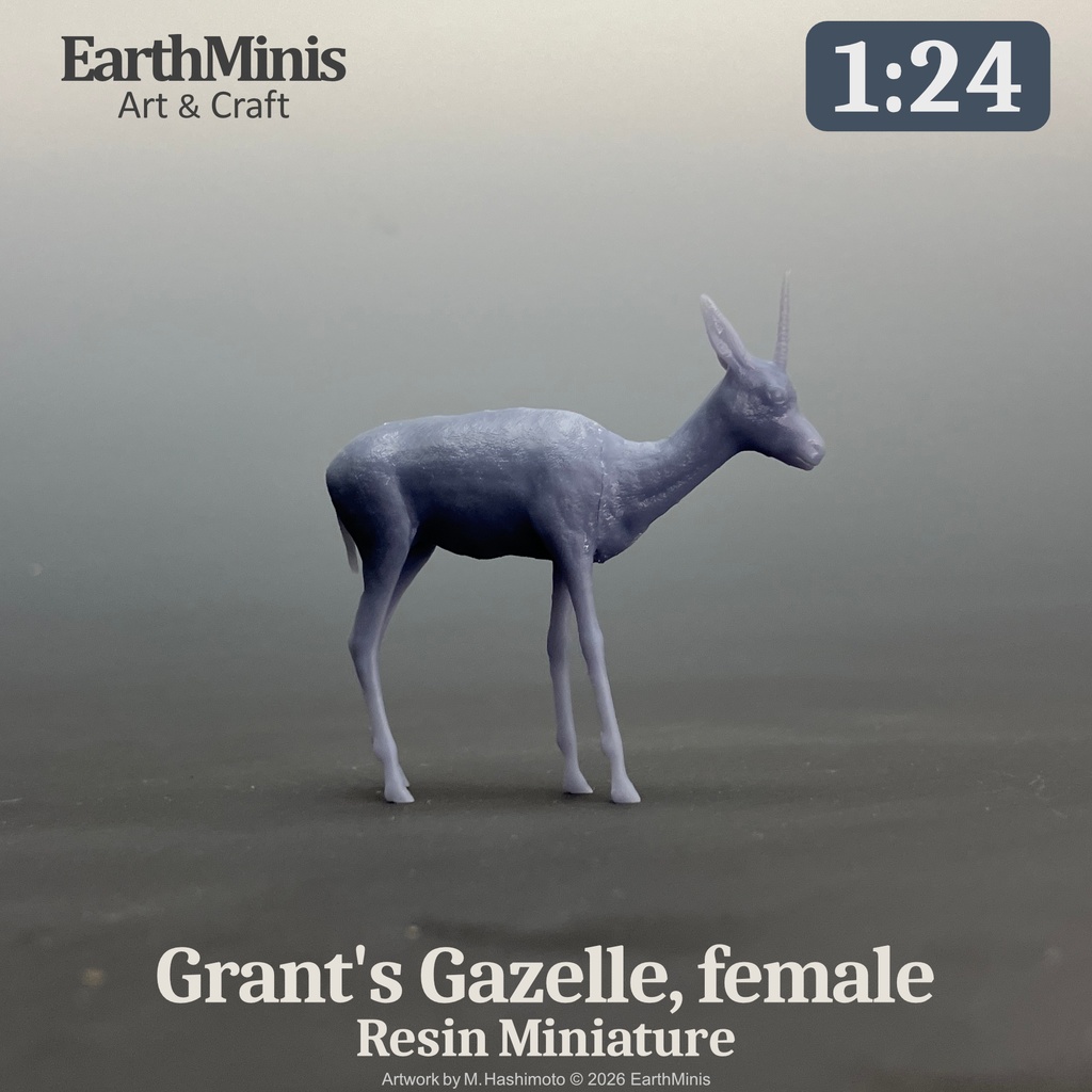 1/24スケール グラントガゼル(メス) 動物ミニチュア 模型素材 ホワイト/グレー
