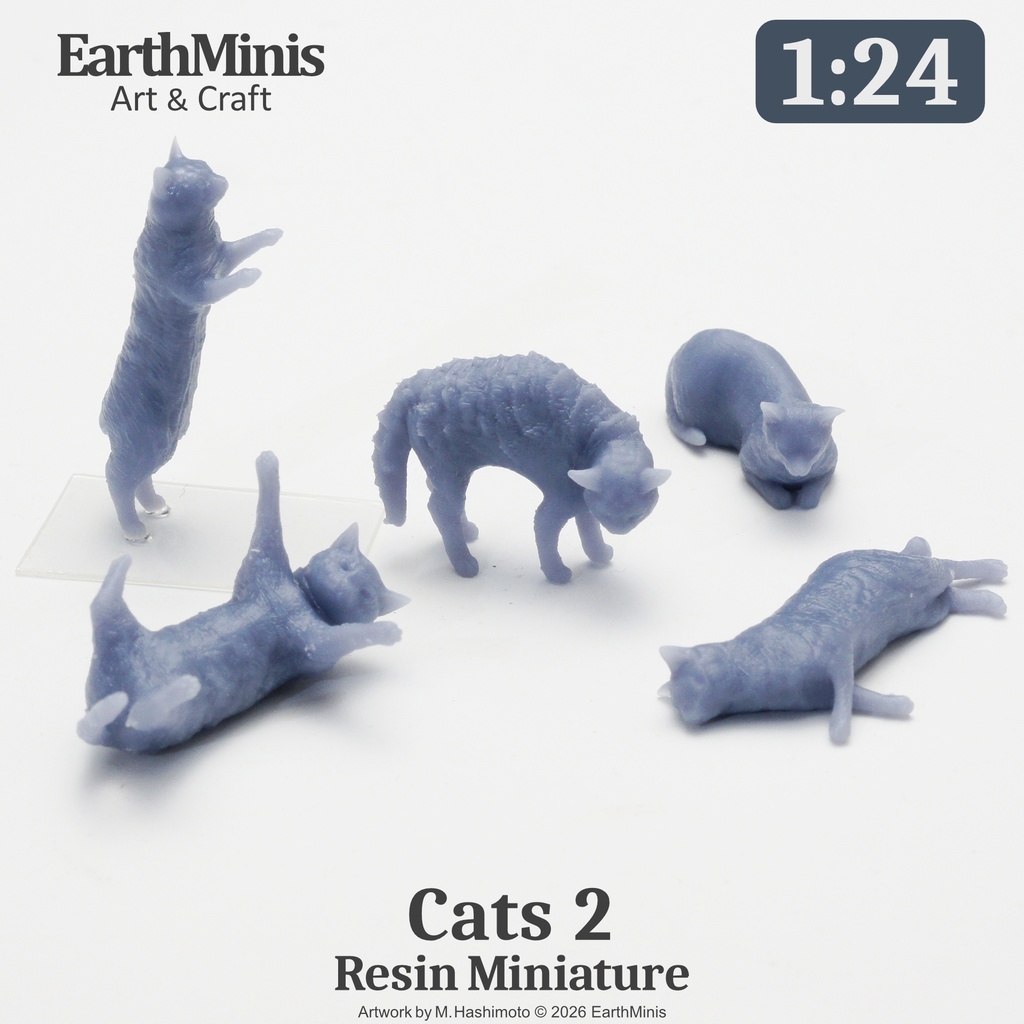 1/24スケール ネコセット2 ミニチュア模型(未塗装・未組立)計5個