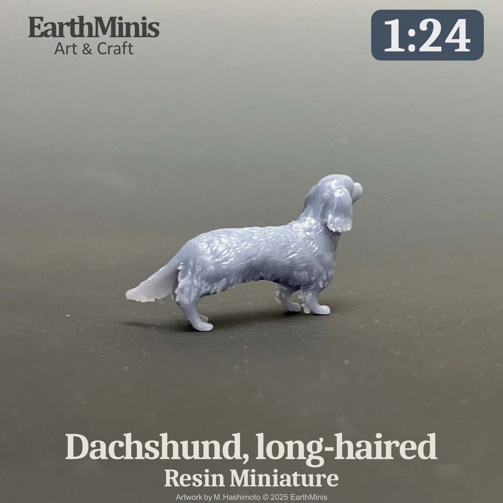 1/24スケール ダックスフンド(ロングヘアー) ミニチュア模型(未塗装・未組立)