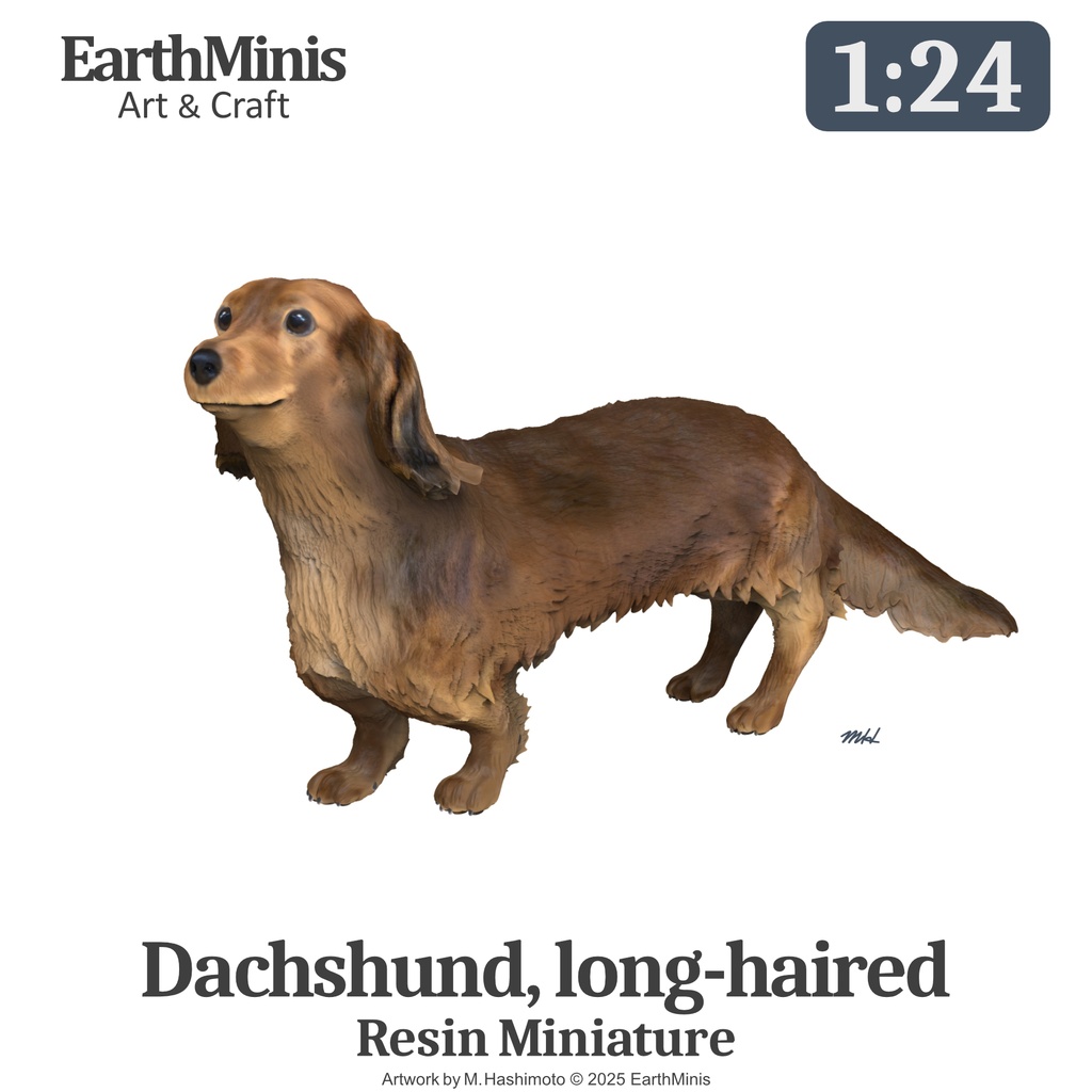 1/24スケール ダックスフンド(ロングヘアー) ミニチュア模型（未塗装・未組立）