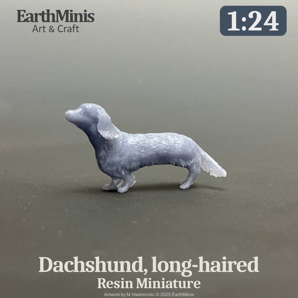 1/24スケール ダックスフンド(ロングヘアー) ミニチュア模型(未塗装・未組立)
