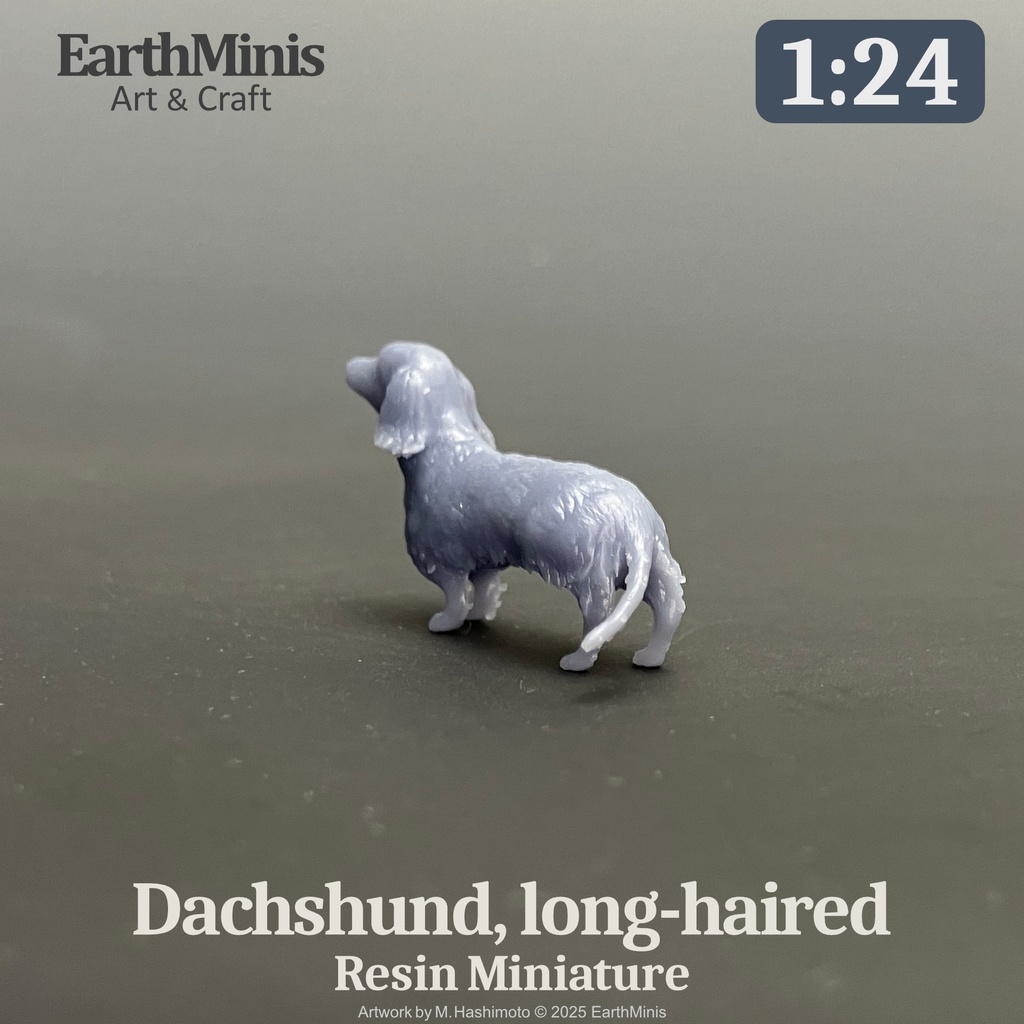 1/24スケール ダックスフンド(ロングヘアー) ミニチュア模型(未塗装・未組立)