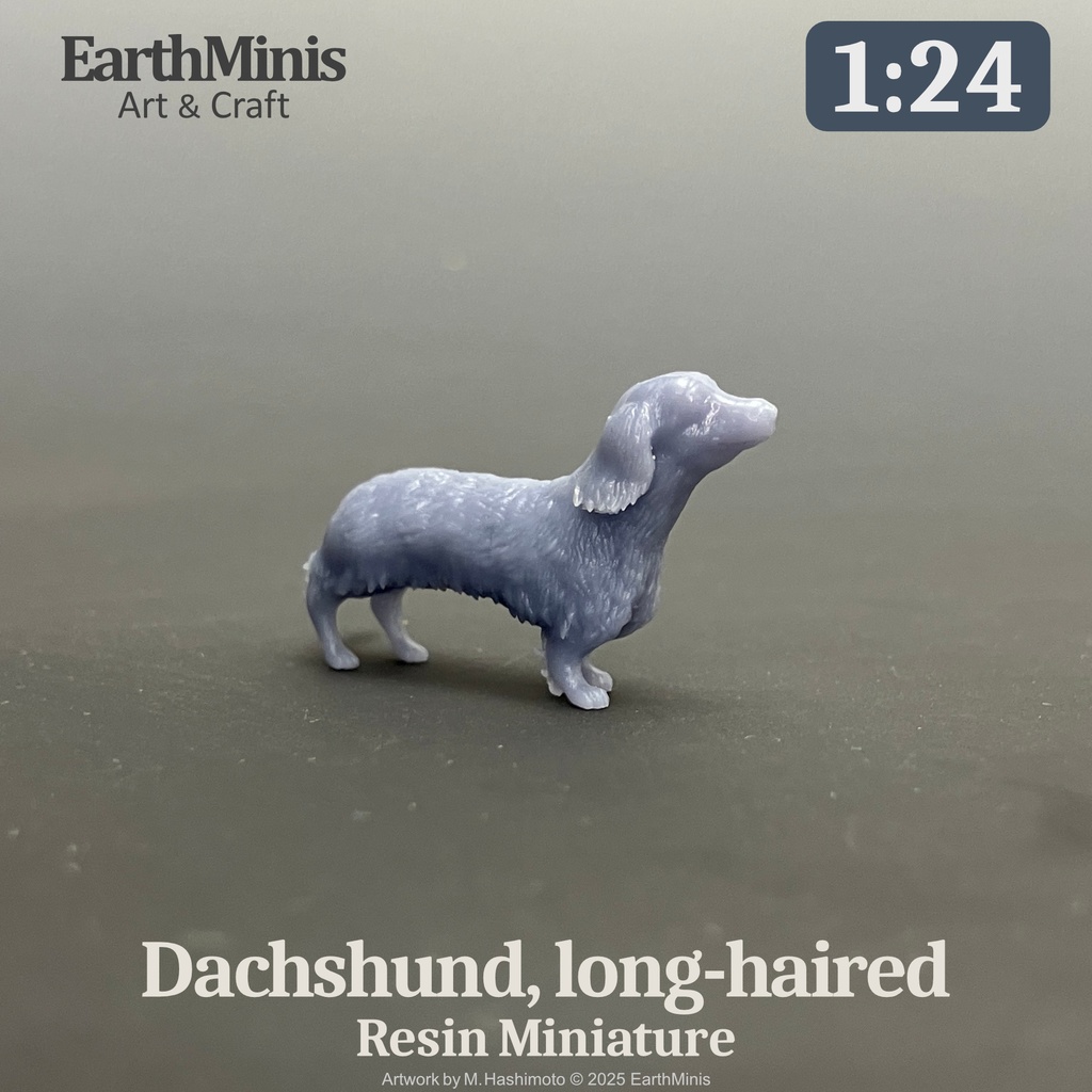 1/24スケール ダックスフンド(ロングヘアー) ミニチュア模型(未塗装・未組立)