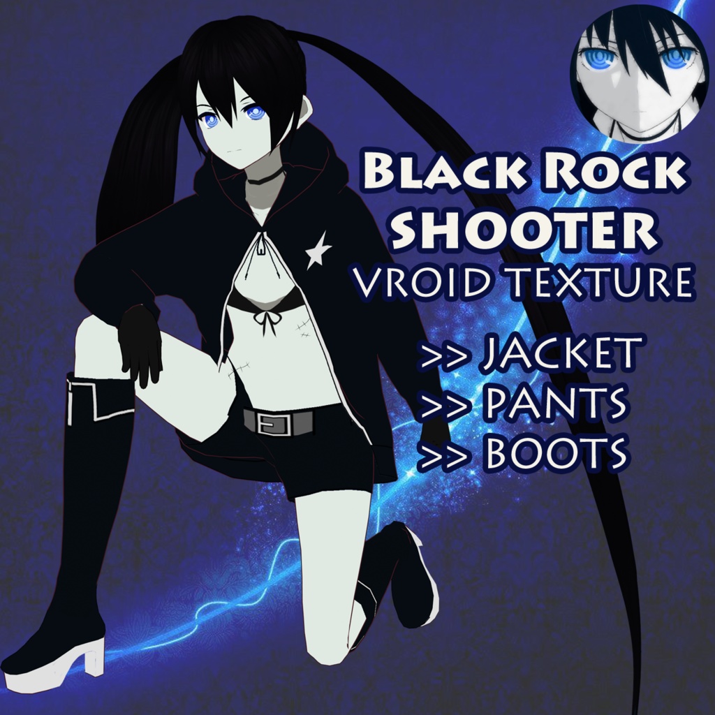 [Vroid] Black☆Rock Shooter // set texture // jacket-pants-boots