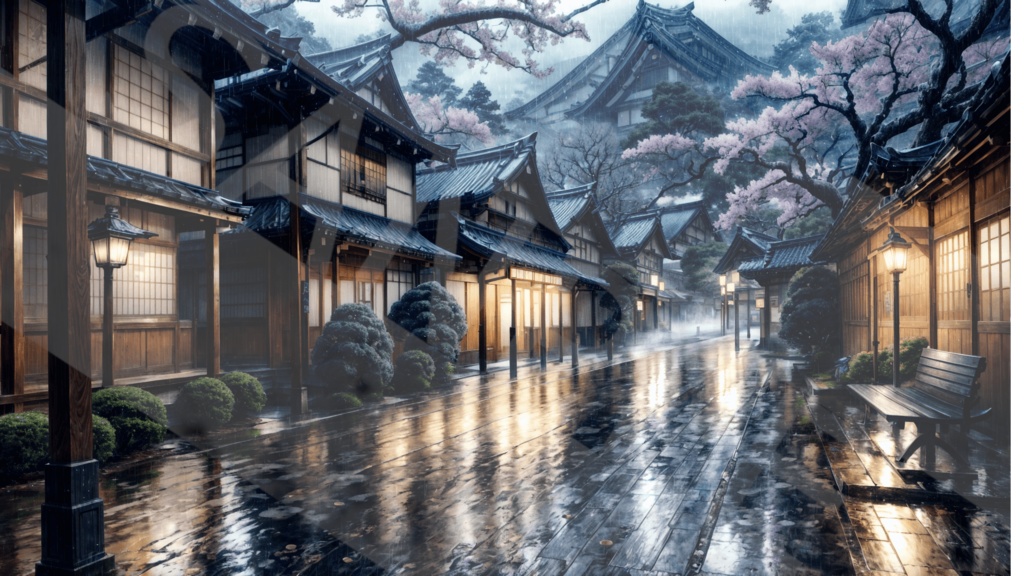【背景素材】街並み・雨・和風3種［0117］