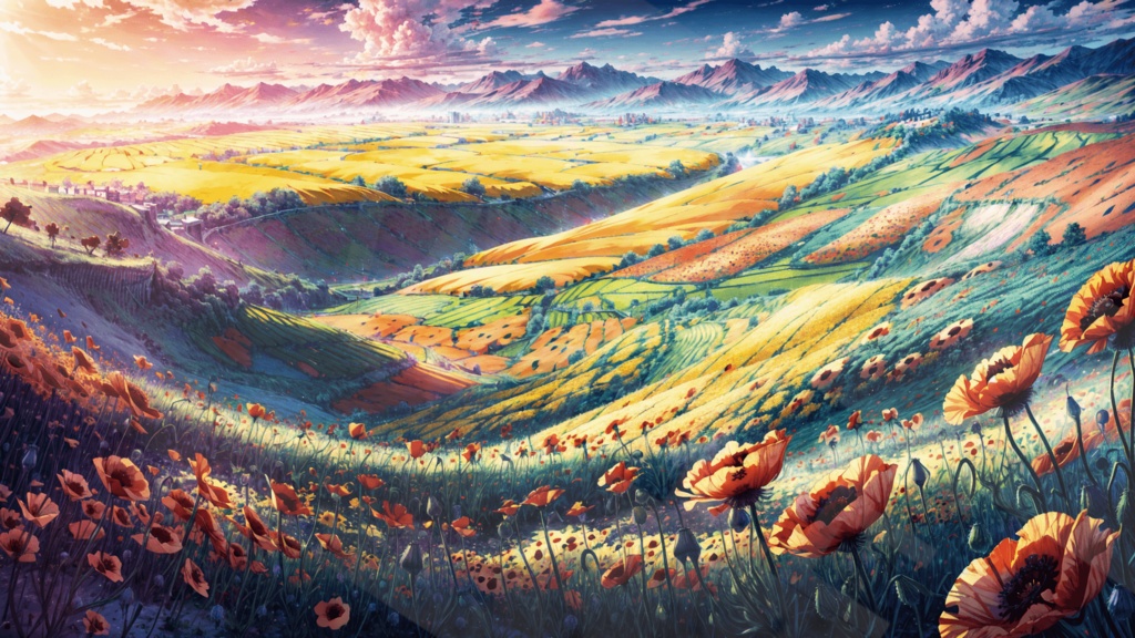 【背景素材】花畑・ポピー3種［0239］