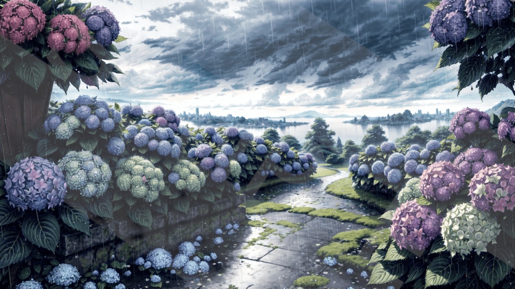 【背景素材】アジサイ・雨天3種［0244］