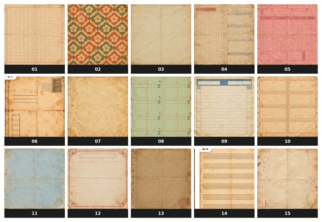 昭和レトロ紙素材 15枚セット｜Vintage Japanese Paper Texture Pack