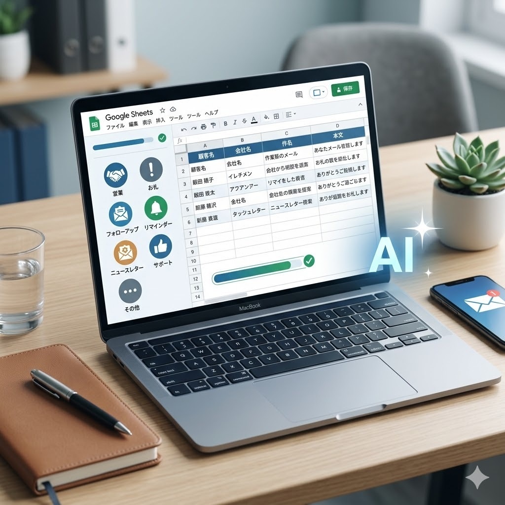 【GAS】Gemini AI メール自動生成ツール|スプレッドシートで7種類のビジネスメールを一括作成