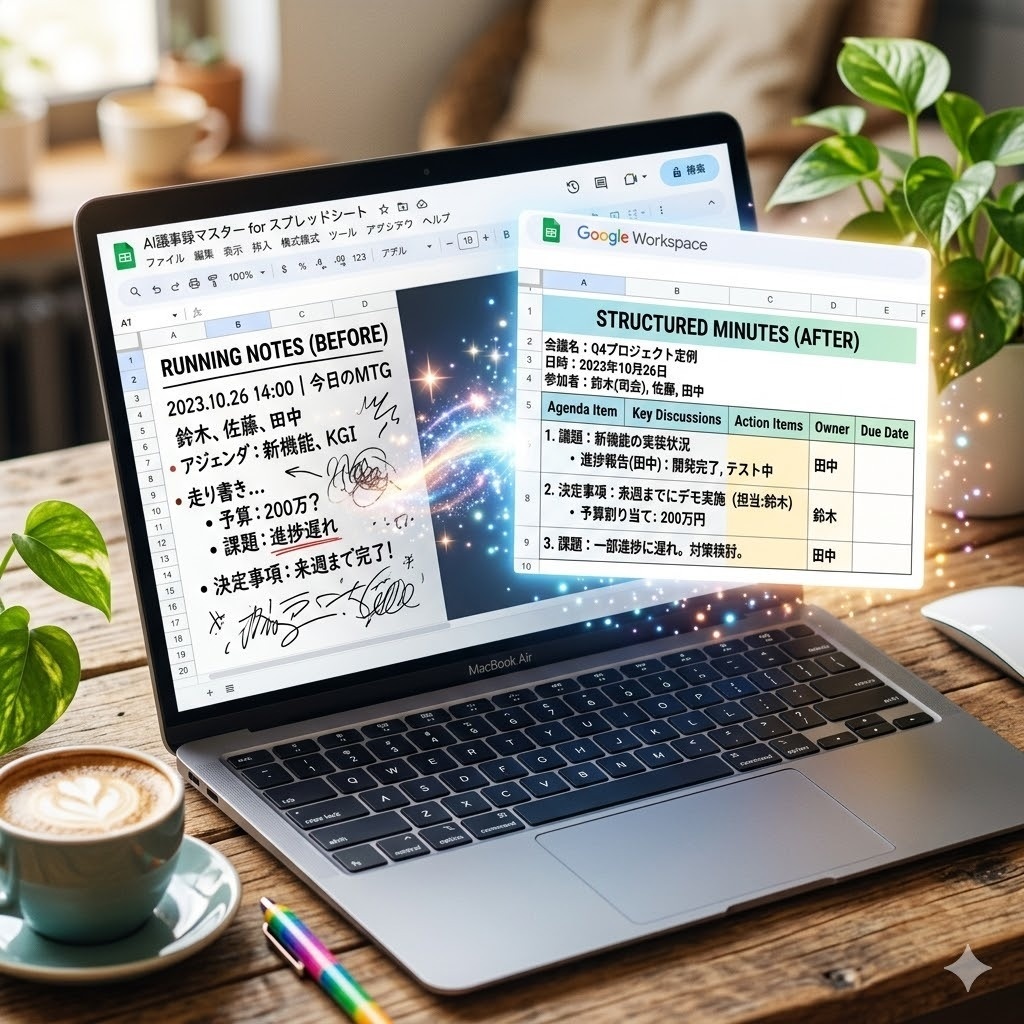 AI議事録マスター for スプレッドシート｜走り書きメモ→構造化議事録を自動生成
