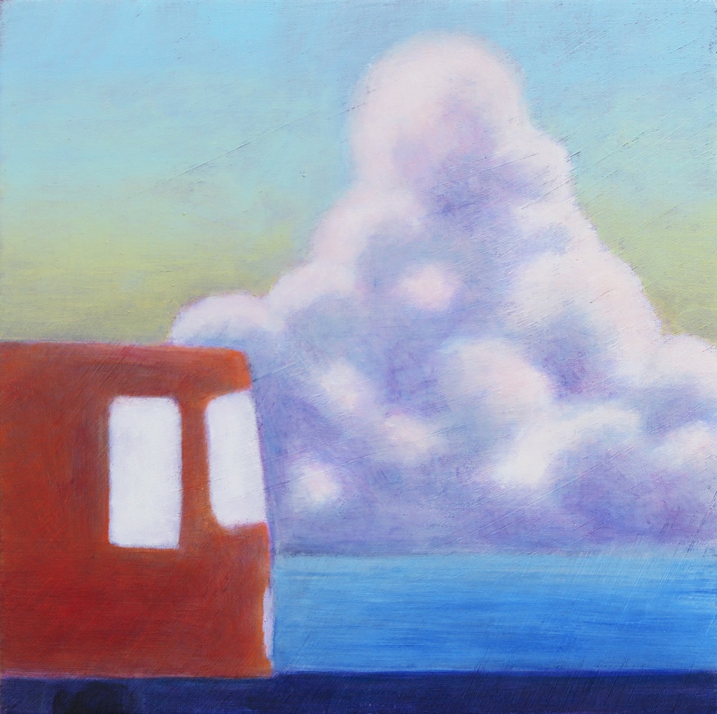 【油彩画】「旅するシリーズ -夕方の電車-」