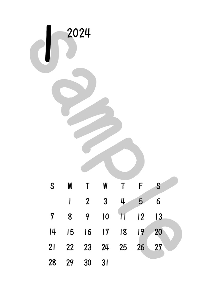 2024年カレンダー用テンプレート【L版サイズ】
