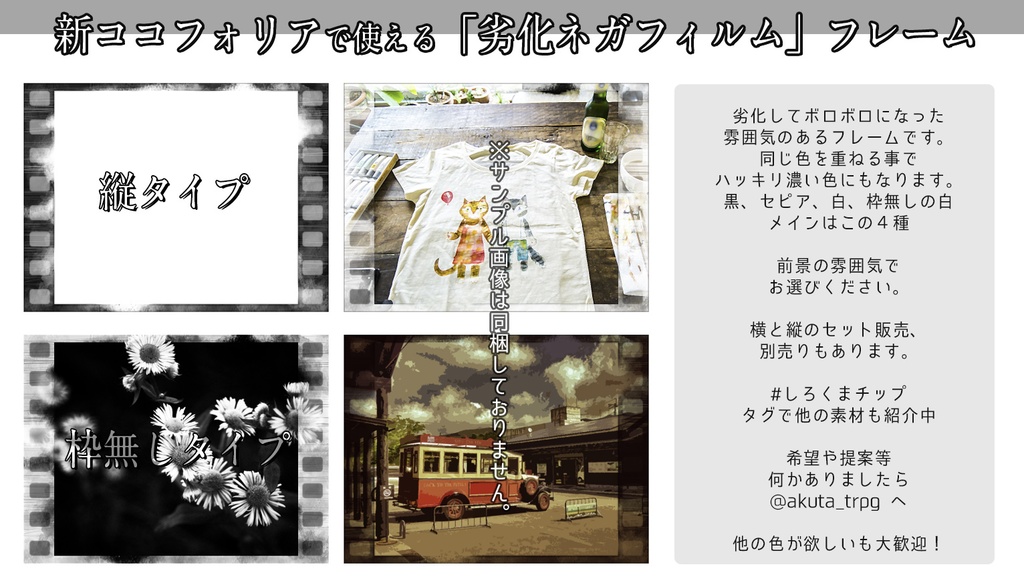 新ココフォリアで使える【劣化風ネガフィルム】PNGフレームセット【TRPG素材】