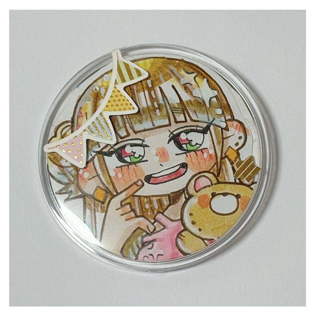 ミニ原画アクリルバッジ(ピンクくま)