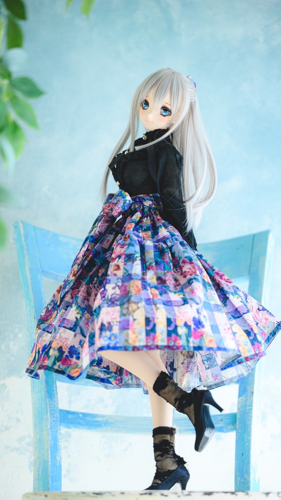 ニットシャツ+ギンガムチェックスカート