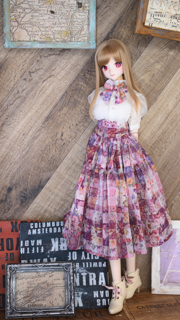 ニットシャツ+ギンガムチェックスカート