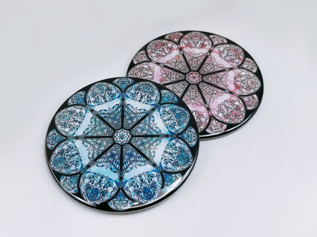 薔薇のステンドグラス缶ミラー