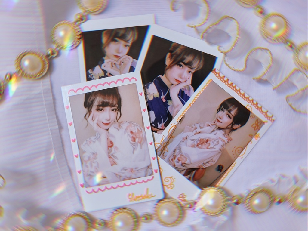 🏰しろさき🌸 手描きイラスト&サイン入りチェキ２枚セット 【浴衣】