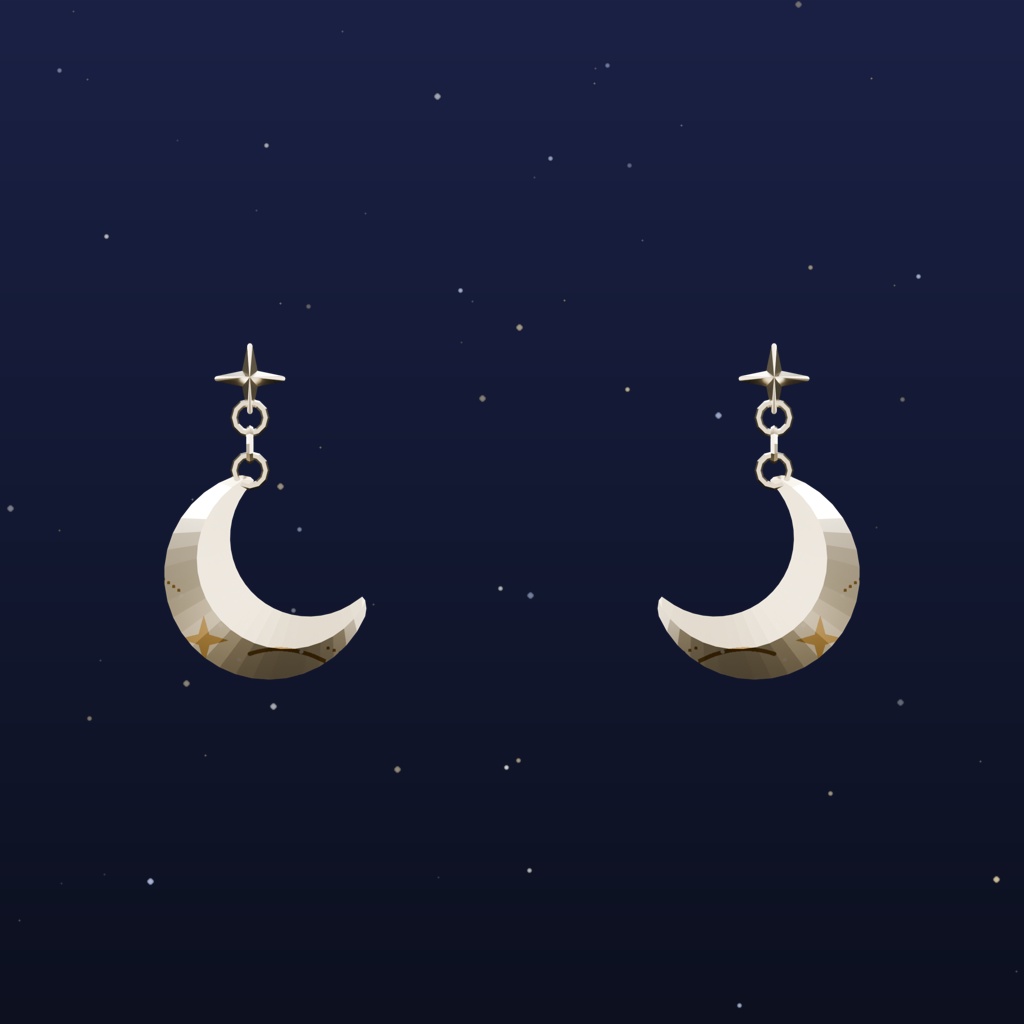 【三日月と星のピアス】Moonlit Wayfinder|VRM・VRChat・MMD対応の3Dアクセサリー素材【無料お試し版あり/完全版は揺れ対応FBX+PMX/要Unity設定】