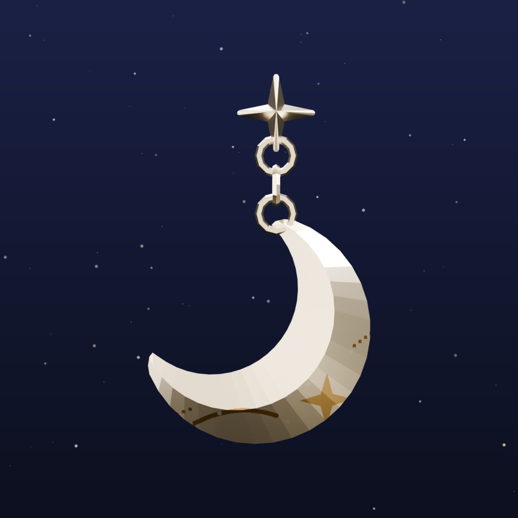 【三日月と星のピアス】Moonlit Wayfinder|VRM・VRChat・MMD対応の3Dアクセサリー素材【無料お試し版あり/完全版は揺れ対応FBX+PMX/要Unity設定】
