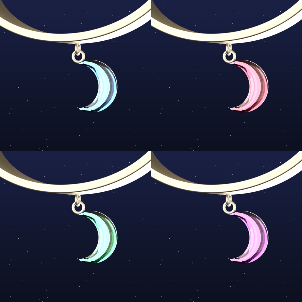 【三日月チャームのバングル】Lunar Pendulum【無料お試し版あり/完全版は揺れ物理・宝石4色・AutoLuminous対応・UnityPackage付】|VRM・VRChat・MMD対応の3Dアクセサリー素材/要Unity設定