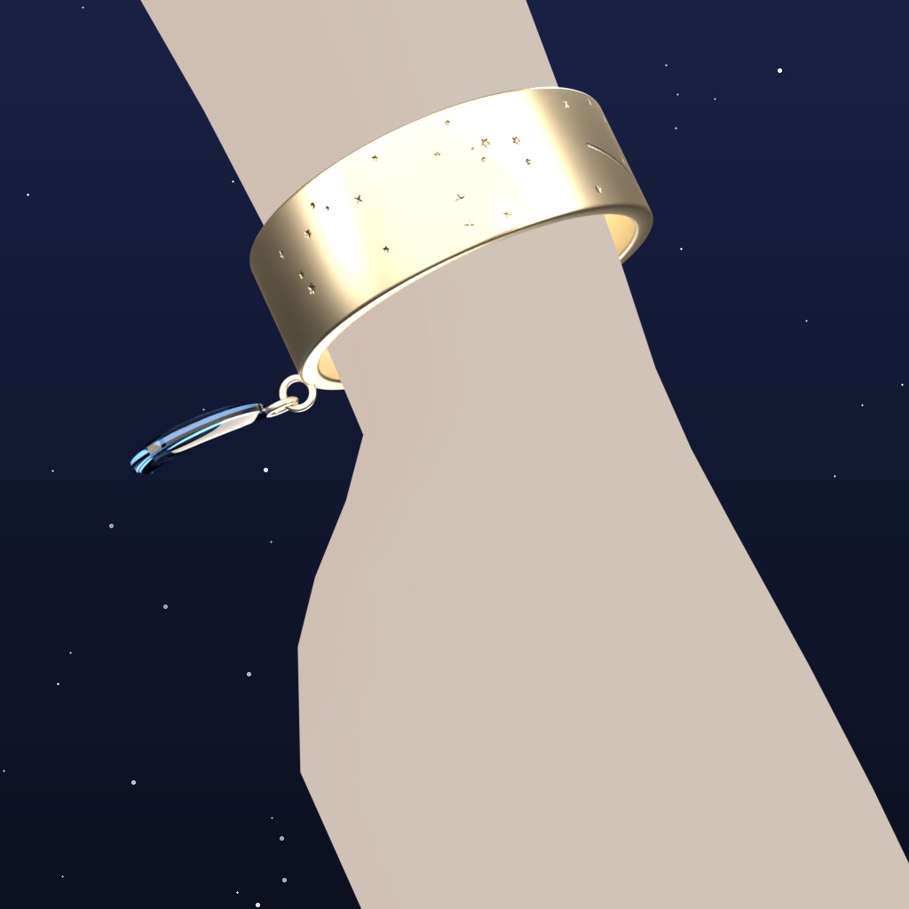 【三日月チャームのバングル】Lunar Pendulum【無料お試し版あり/完全版は揺れ物理・宝石4色・AutoLuminous対応・UnityPackage付】|VRM・VRChat・MMD対応の3Dアクセサリー素材/要Unity設定