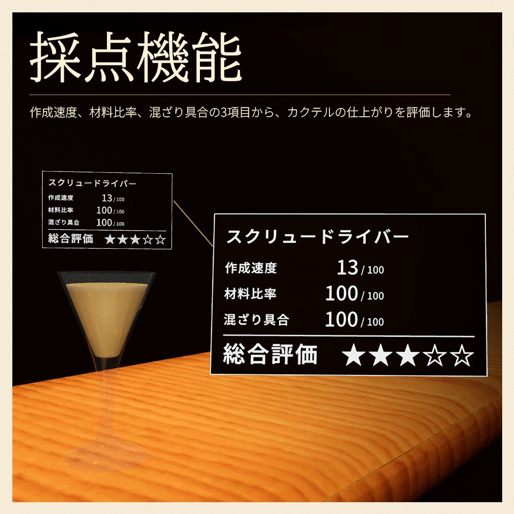 【10/1まで ¥2,000】【VRChat向け】Knoll Core Cocktail System UI&採点機能【ワールドギミック】